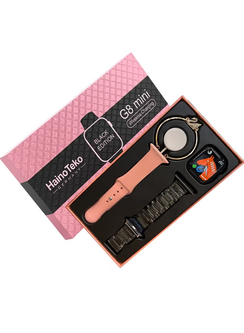 Haino Teko G8 Mini Smart Watch 41mm with Two Set Strap HD Display with Wireless Charger and bracelet for Ladies